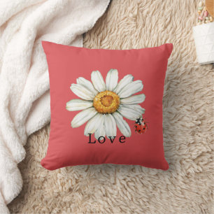 Chic Red White Daisy Flowers   Throw Pillow
