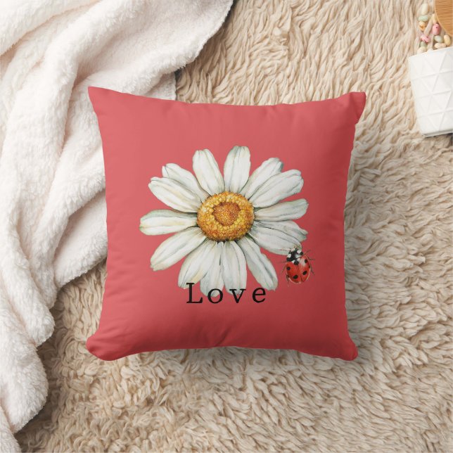Chic Red White Daisy Flowers   Throw Pillow (Blanket)