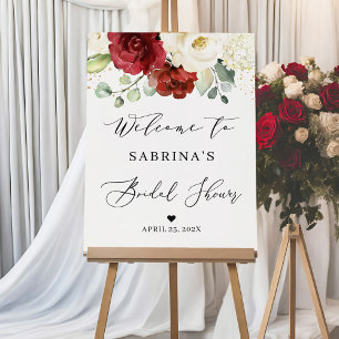 Chic Red White Floral Floral Bridal Shower Foam Board