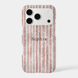 Chic Red White Stripes Sparkle iPhone 17 Pro Case
