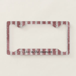 Chic Red White Stripes Sparkle License Plate Frame