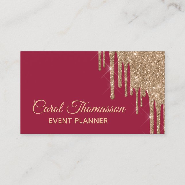 Chic Red with Dripping Gold Business Card (Front)