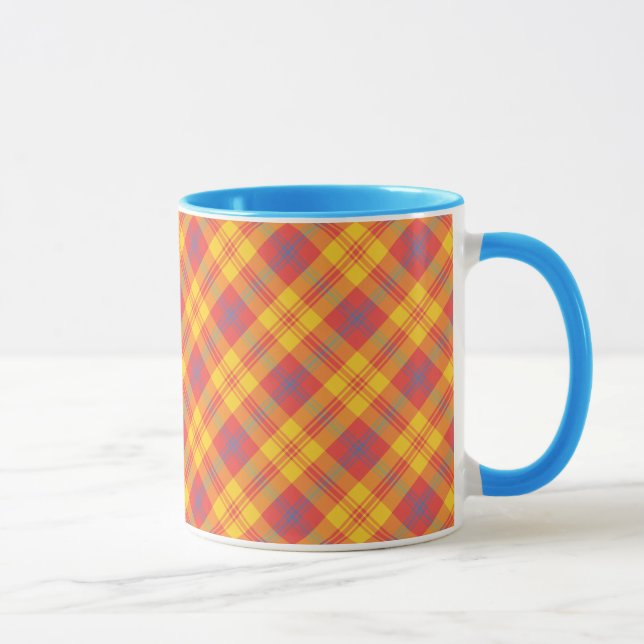 Chic Red Yellow and Blue Plaid Coffee Mug (Right)