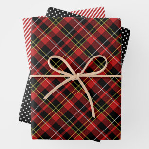 Chic Red Yellow Black White Tartan Art Pattern Wrapping Paper Sheets