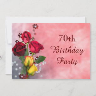 Chic Red & Yellow Roses 70th Birthday Invitation