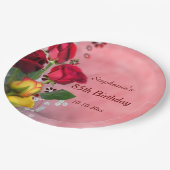 Chic Red & Yellow Roses 85th Birthday Paper Plates (Angled)