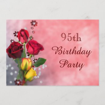 Chic Red & Yellow Roses 95th Birthday Invitation by Sarah_Designs at Zazzle