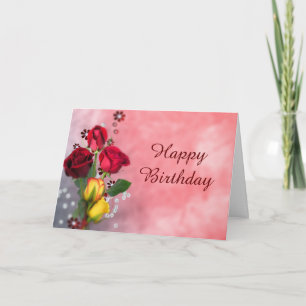 Chic Red & Yellow Roses Birthday Card