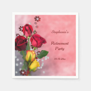Chic Red & Yellow Roses Retirement Napkins