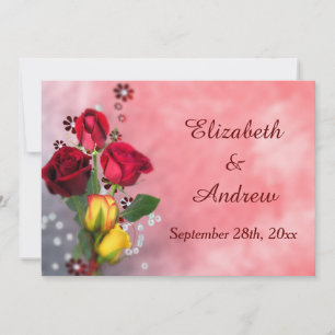 Chic Red & Yellow Roses Wedding Invitation