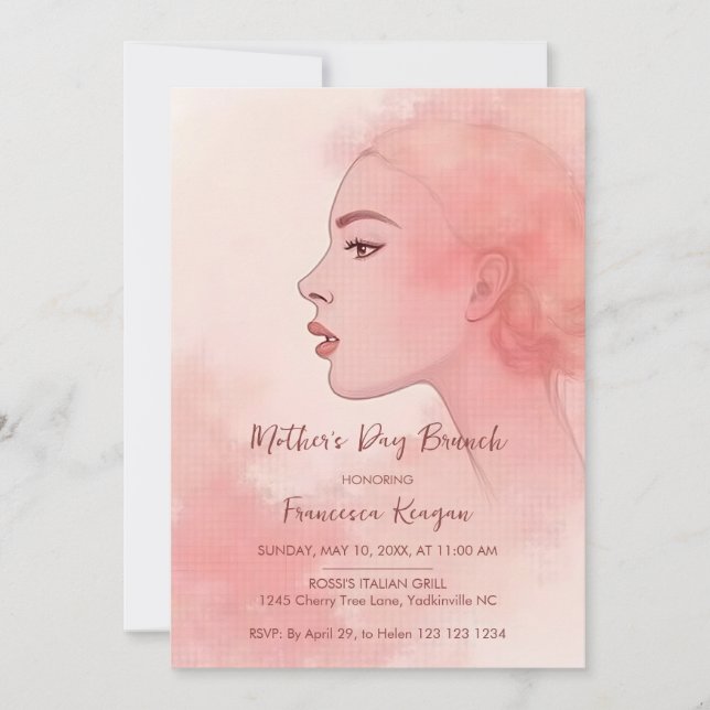 Chic Refined Artistic Peach Mother Silhouette Invitation (Front)