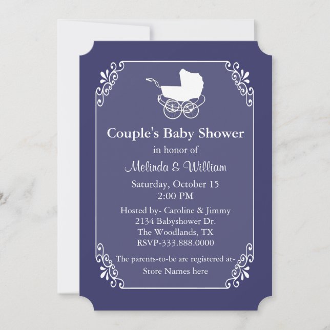 Chic Regency Blue and White Couple's Baby Shower Invitation (Front)