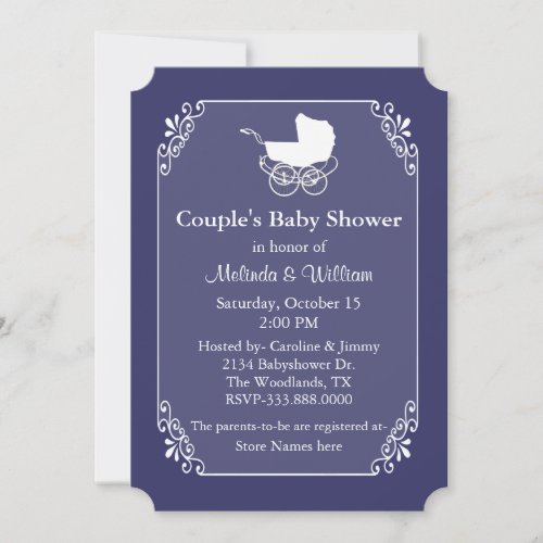 Chic Regency Blue and White Couples Baby Shower Invitation