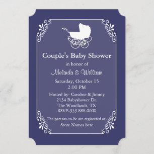 Chic Regency Blue and White Couple's Baby Shower Invitation