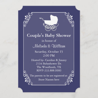 Chic Regency Blue and White Couple's Baby Shower Invitation