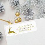 Chic Reindeer White Gold Christmas Return Address Label<br><div class="desc">An elegant gold reindeer leaps beside your return address on these lovely white Christmas card mailing labels. The perfect holiday accessory with our Tis the Season greeting cards.</div>