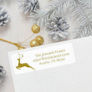 Chic Reindeer White Gold Christmas Return Address Label