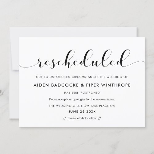 Chic rescheduled wedding date update invitation