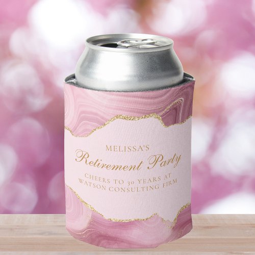 Chic Retirement Party Pink Gold Agate Custom Can Cooler