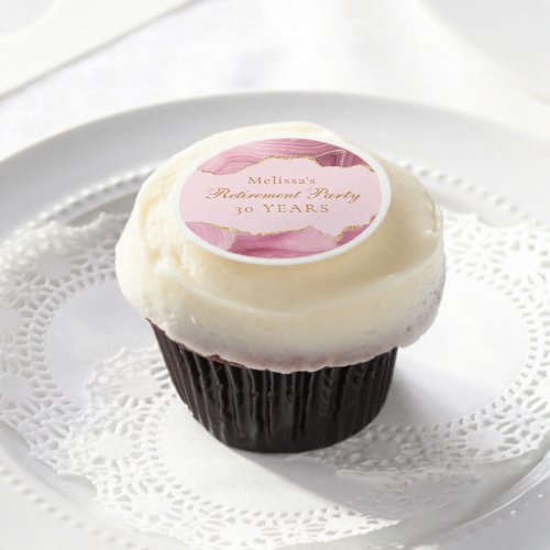 Chic Retirement Party Pink Gold Agate Custom Edible Frosting Rounds