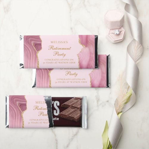 Chic Retirement Party Pink Gold Agate Custom Hershey Bar Favors