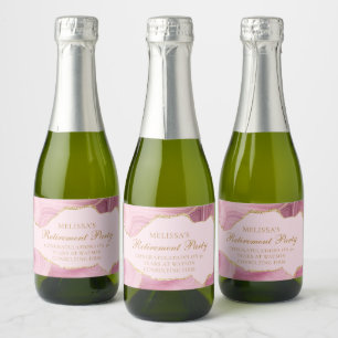 Chic Retirement Party Pink Gold Agate Custom Mini Sparkling Wine Label