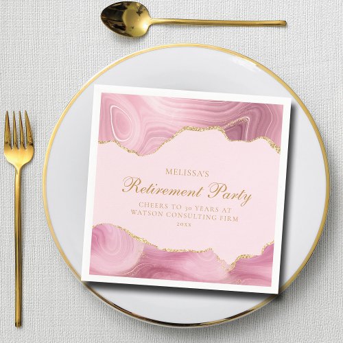 Chic Retirement Party Pink Gold Agate Custom Napkins