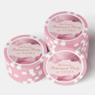 Chic Retirement Party Pink Gold Agate Custom Poker Chips