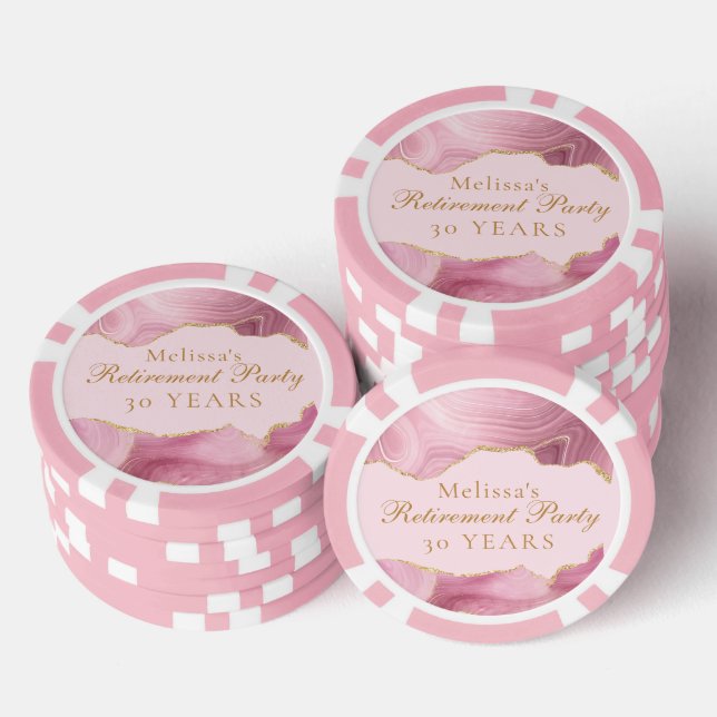 Chic Retirement Party Pink Gold Agate Custom Poker Chips (Stack)