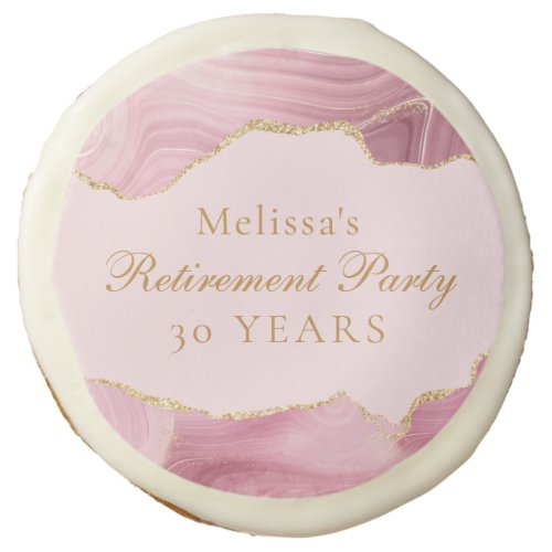 Chic Retirement Party Pink Gold Agate Custom Sugar Cookie