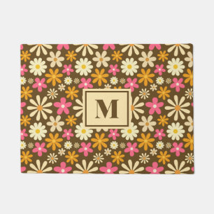 Chic Retro 70s Groovy Hippie Flower Monogram Doormat