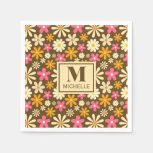 Chic Retro 70s Groovy Hippie Flower Monogram Napkins