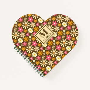 Chic Retro 70s Groovy Hippie Flower Monogram Notebook