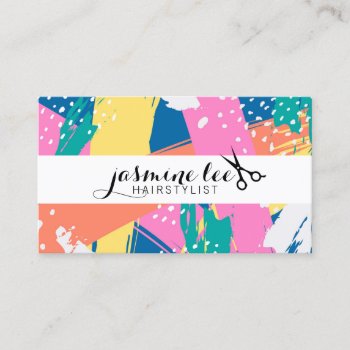 Chic Retro 80s Hair Stylist Colorful Hairstylist Business Card by hellohappy at Zazzle