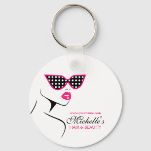 Chic Retro Black Pink Polka Dot Sunglasses Beauty Keychain