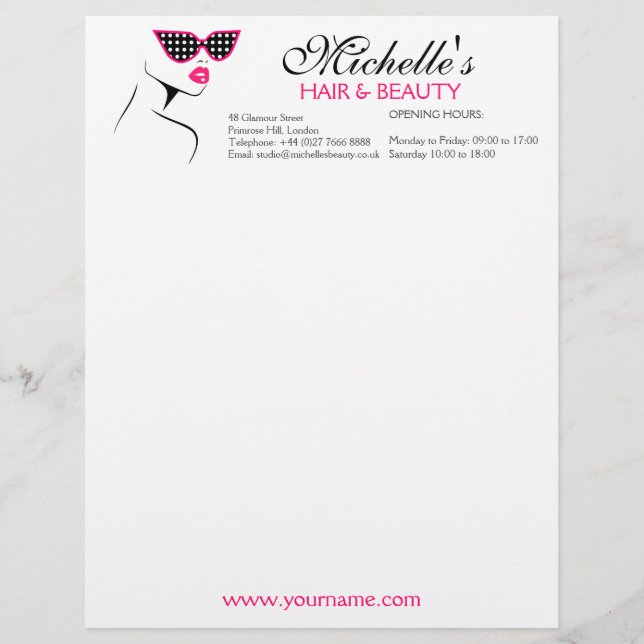 Chic Retro Black Pink Polka Dot Sunglasses Beauty  Letterhead (Front)