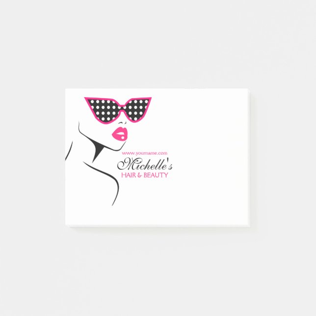 Chic Retro Black Pink Polka Dot Sunglasses Beauty  Post-it Notes (Front)