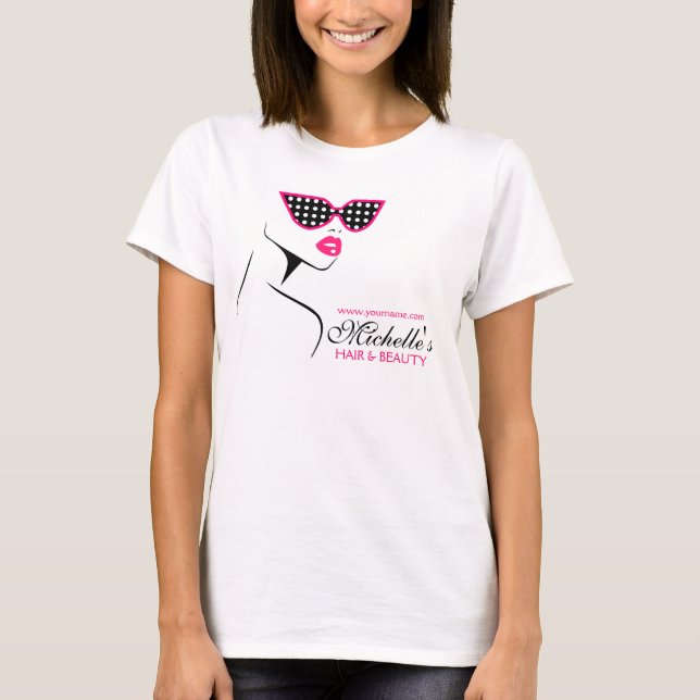 Chic Retro Black Pink Polka Dot Sunglasses Beauty  T-Shirt (Front)