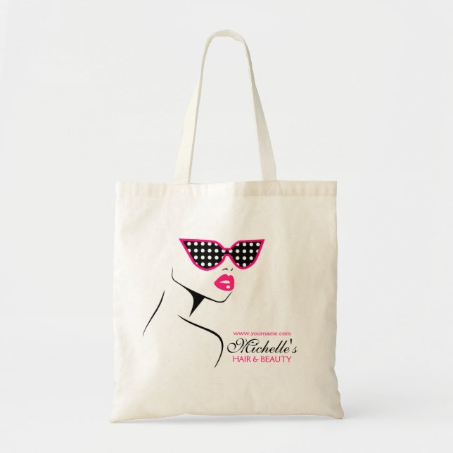Chic Retro Black Pink Polka Dot Sunglasses Beauty  Tote Bag (Front)