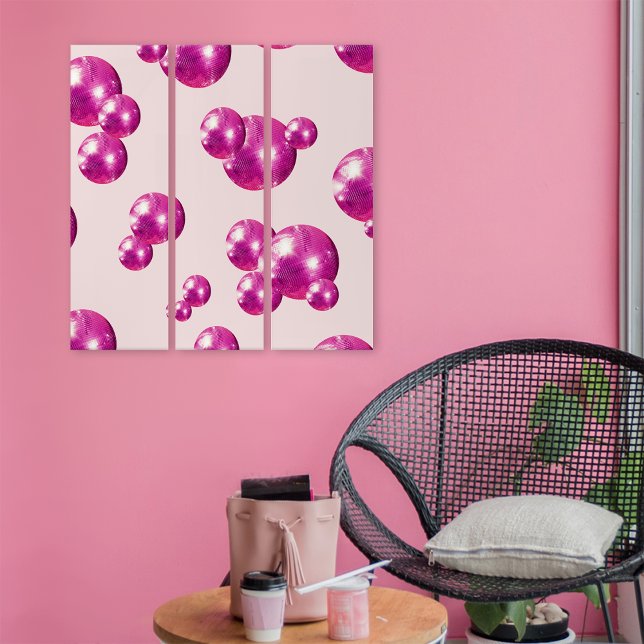 Chic Retro Bold Disco Balls Pink Wall Art (Front)
