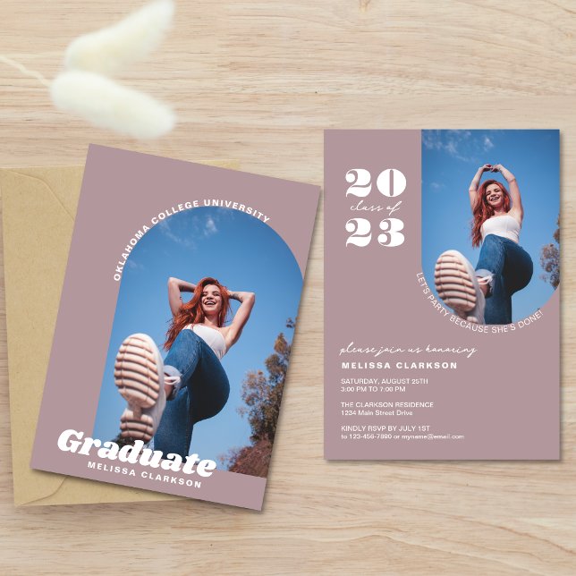 Chic Retro Bold Dusty Rose Photo Arch Graduation Invitation (Creator Uploaded)
