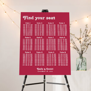 Chic Retro Bright Hot Pink Wedding Seating Chart Foam Board