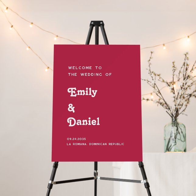 Chic Retro Bright Hot Pink Wedding Welcome Sign (In Situ (Stand))