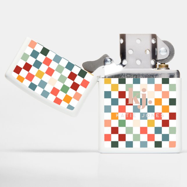 Chic Retro Checks Monogram  Zippo Lighter (Opened)