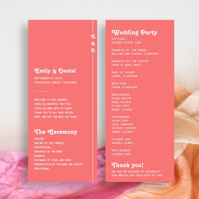 Chic Retro Coral Pink Monogram Wedding Program (Creator Uploaded)