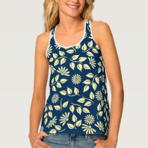 Chic Retro Daisies Leaves Blue Pattern Tank Top