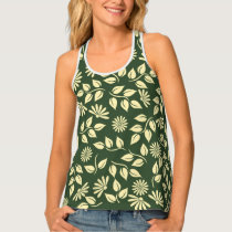 Chic Retro Daisies Leaves Green Pattern Tank Top