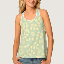 Chic Retro Daisies Leaves Pastel Green Pattern Tank Top