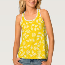 Chic Retro Daisies Leaves Yellow Pattern Tank Top