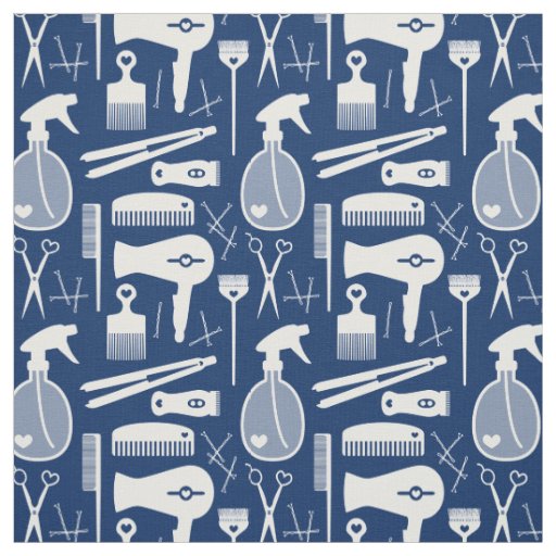 Chic Retro Deep Blue & White Hair Salon Tools Fabric